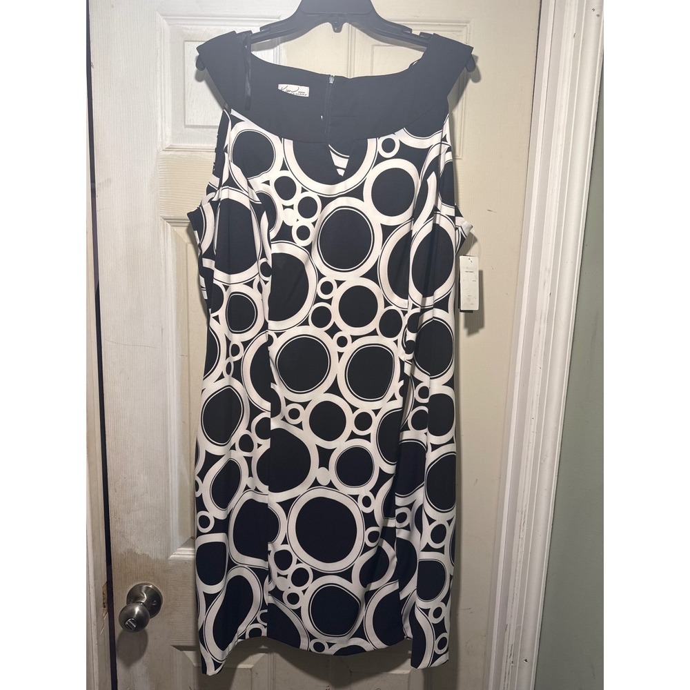 Kim Rogers Black White Geometric Circle Sheath Dress Sleeveless Size 20W New NWT